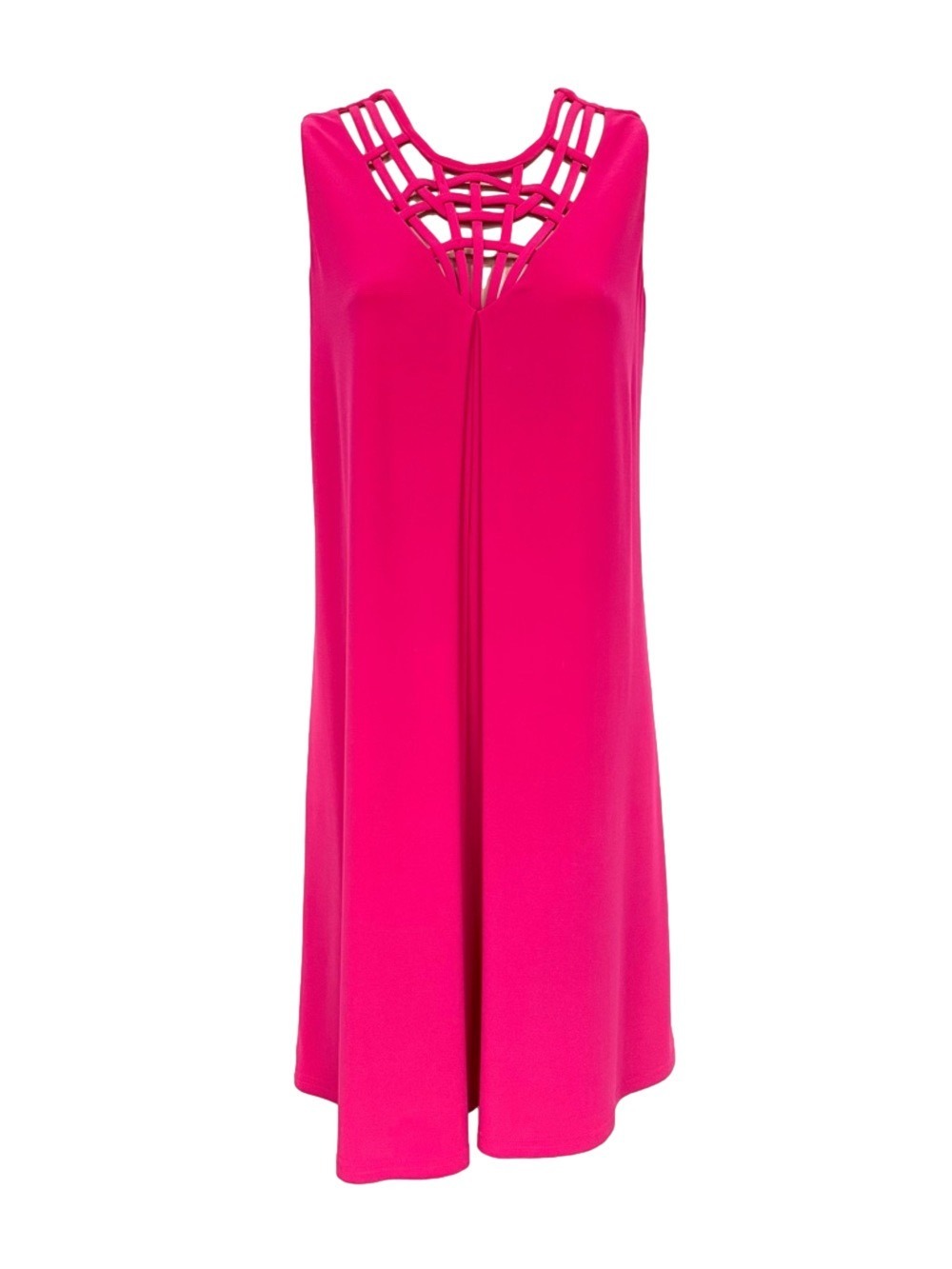 Joseph Ribkoff Hot Pink Trapeze Dress Lattice Neck Sleeveless Small Bold style
